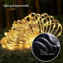 Tiras de luces LED alimentadas por energía solar con sensor de anochecer a amanecer, luces de cuerda de PVC suave resistentes al agua IPX4, 8 modos de iluminación, adecuadas para decoración de jardín, patio, piscina, boda y fiesta al aire libre - luz blanca cálida - Ver 7