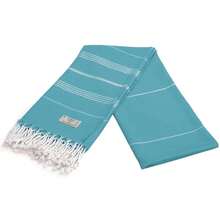 TURKISH COTTON Classical Series Original Turkish Beach Towel | Prewashed, 37 X 71 Inches | Peshtemal And Turkish Bath Towel For SPA, Beach, Pool, Gym And Bathroom - Turquoise - 查看 9
