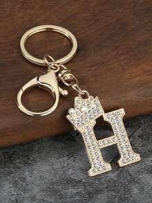 1pc Fashion Zinc Alloy Rhinestone Letter Keychain, Elegant Charm For Bag/Backpack - Perfect Gift Car Accessories Bag Charm School Cute Goth Y2k - Gold - View 26