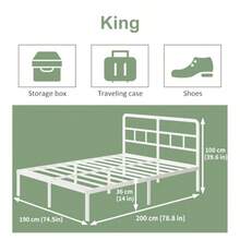 Base Cama King Size 36 cm Alta con Cabecera Curva Metal Resistente Base de Cama King Size Espacio de Almacenamiento Debajo Libre de Ruido Fácil Montaje Blanco - blanco - Ver 2