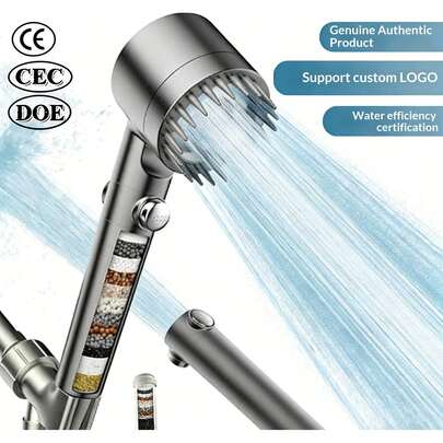 高压过滤淋浴喷头 – 在家享受奢华沐浴体验！使用我们优质的过滤淋浴喷头，提升您的日常淋浴体验！它设计有 3 种可调节喷淋模式（雨淋、雾化、混合），并内置 5 合 1 过滤系统，可去除氯和杂质，提供柔软洁净的水，让您的肌肤和头发更健康。