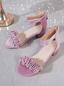 1双女童时尚高跟凉鞋，适合夏季穿着 - 粉色 - 查看 2