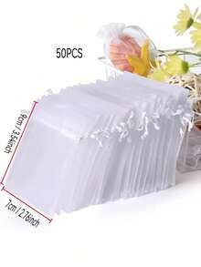 5/10/20/50/100 chiếc Túi vải organza nhiều màu, Túi đựng quà, Túi quà tặng, Đồ dùng gia đình, Túi đựng đồ bằng nylon, Đồ dùng tiệc tùng ngày lễ, Đồ dùng đám cưới, Bao bì trang trí quà tặng, Túi đựng đồ làm bánh, Bao bì phụ kiện trang sức, Túi dây rút quà tặng, Túi đựng trang sức quà tặng sinh nhật - Trắng - Xem 23