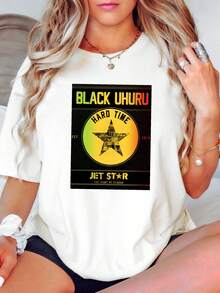 T-shirt da donna con stampa "Hard Time Jet Star The casa Of Reggae", classica maglietta nera reggae - Bianco - Visualizzare 1