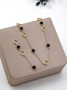 1件 时尚性感幸运四叶草Y形长项链 - 金色 - 查看 2