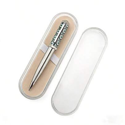 قلم حبر جاف ذو تصميم هندسي فاخر | قلم كرة معدني ذو تصميم دائري أنيق باللون الأزرق الأخضر | قلم كتابة فاخر للمكتب والأعمال