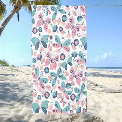 1条柔软清新的蝴蝶花卉图案超细纤维沙滩巾，适用于海滩、游泳池、露营旅行、浴室、健身、瑜伽等场合。这款超细纤维毛巾柔软舒适，吸水性强，轻便易携，防风防晒，是夏季旅行的理想之选。