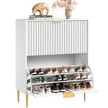 SICOTAS Fluted Shoe Cabinet Storage For Entryway With 2 Flip Drawers-11.8" Deep Freestanding Shoe Organizer Cabinet With 6-Tier Shelves, Large 20 Pairs Shoes Rack Cabinet For Foyer Hallway - 白色 - 查看 13