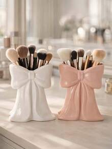 Bộ 1/2 hộp đựng đồ trang điểm hình nơ, giá đựng cọ trang điểm phù hợp cho bàn trang điểm, phòng ngủ và phòng tắm, đồ trang trí nhà cửa dễ thương, quà tặng cho phụ nữ và bạn bè. - Nhiều màu - Xem 8