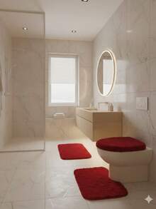 3-Piece Fluffy Fluffy Furry Bathroom Set - Burgundy - View 3