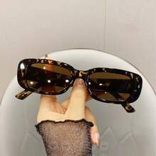 1pc Y2K Style Square Frame Fashion Glasses, Cute Daily Wear Retro Beach Fashion Unisex - Brown - View 4