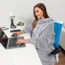 Blanket With Sleeves For Adult Women Men, Robe Blanket Gift Soft Warm Wearable Blanket Fleece Wrap Throw - Light Grey - View 2