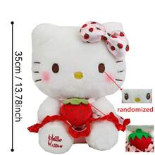 SANRIO 1个草莓KT猫毛绒玩具，大型毛绒娃娃，儿童安抚娃娃，睡眠枕头，汽车/房间装饰，节日礼物 - 紅色 - 查看 9