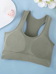 Sujetador deportivo para mujer, top corto con espalda de tirantes para yoga, fitness y running - Gris Claro - Ver 5