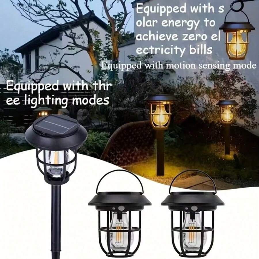 1pc Outdoor Solar Pathway Light, Motion Sensor Wall Light, Hanging Or Ground Stake Mountable, Tungsten Filament Bulb, Landscape Lighting, Suitable For Garden/Yard/Patio/Walkway - Tungsten Filament Lamp - 1pc - View 1