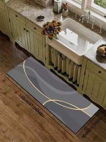 1pc Silica Gel Kitchen Floor Mat, Luxury Abstract Line Pattern, Deep Gray Base With Interwoven Dynamic Golden Arched Lines And Layered Wavy Textures, Creating A Simple Yet Elegant Aesthetic. Suitable For Kitchen, Bathroom, Entryway, Laundry Room, Bedroom, Living Room And Other Decor Scenarios. - Multicolor - View 8
