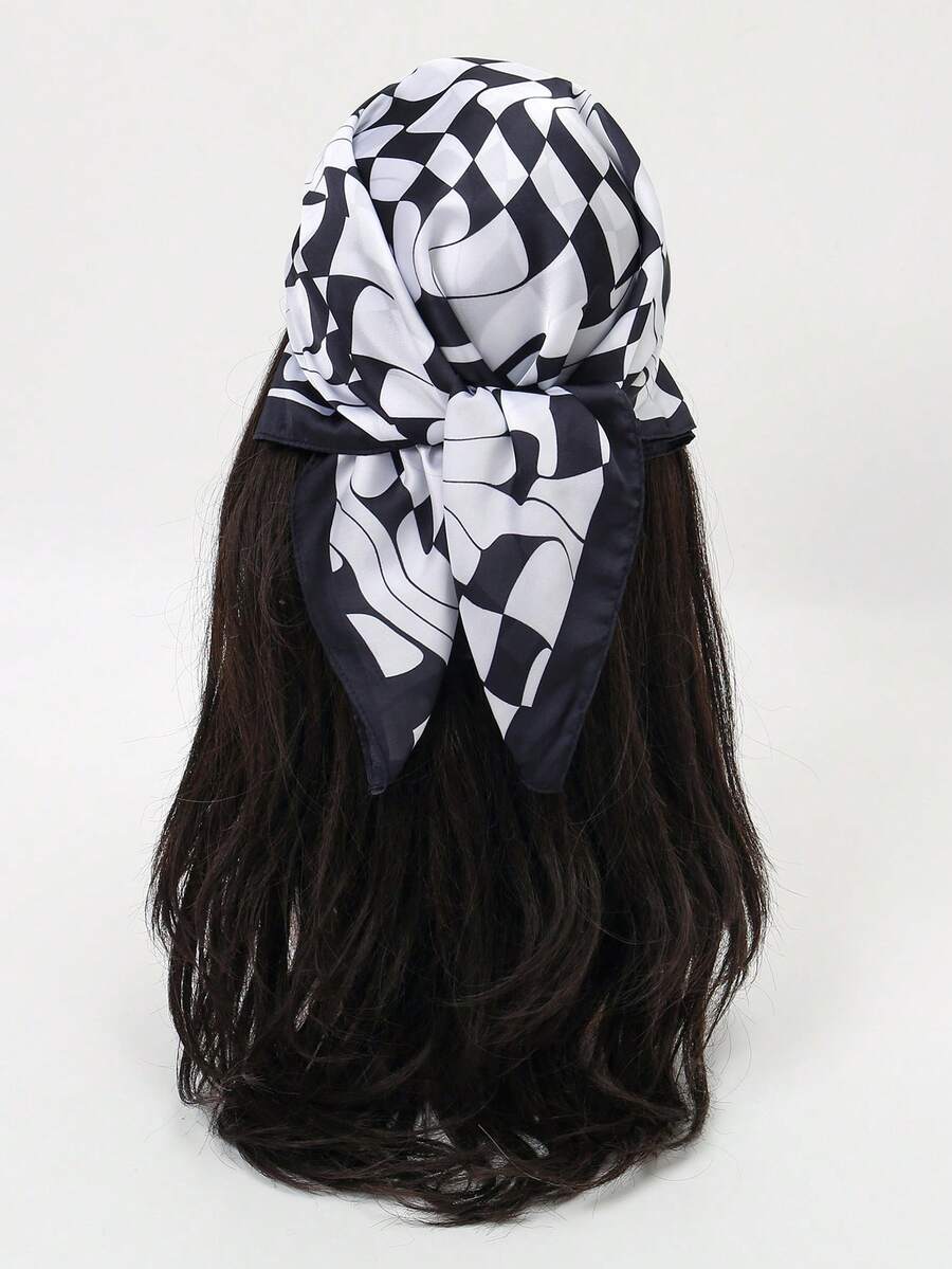 1pc Fashionable Versatile Bandana Scarf With Wavy Geometric Pattern, Headwrap - Multicolor - View 1