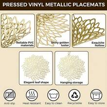 10pcs Elegant Golden Floral Lace-Patterned PVC Placemats & Coasters Set - Heat-Resistant, Non-Slip Round Table Mats With Intricate Leaf Design, For Weddings, Parties, Christmas, Everyday Dining - Easy-Clean Durable Table Deco - Gold - View 5