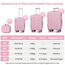 4pcs ABS Hard Shell Luggage Set Lightweight Carry-On Travel Trolley Suitcase With 360° Spinner Wheels - Pink - View 7