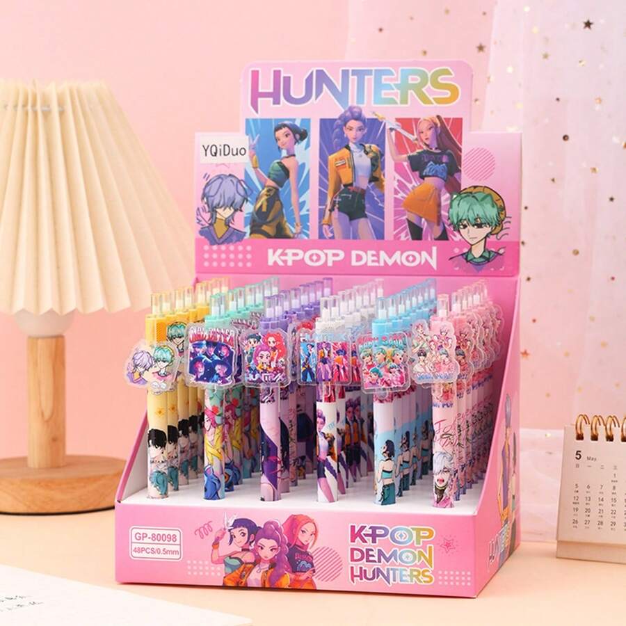 2pcs/Set 2026 Popular Korean Girl Group Theme Acrylic Clip-On Ballpoint Pen, Birthday Party Gift, High-Quality Makeup Brush Tester Pen, Student Writing Pen, Stationery Surprise Small Gift, Random Style - Multicolor - View 1