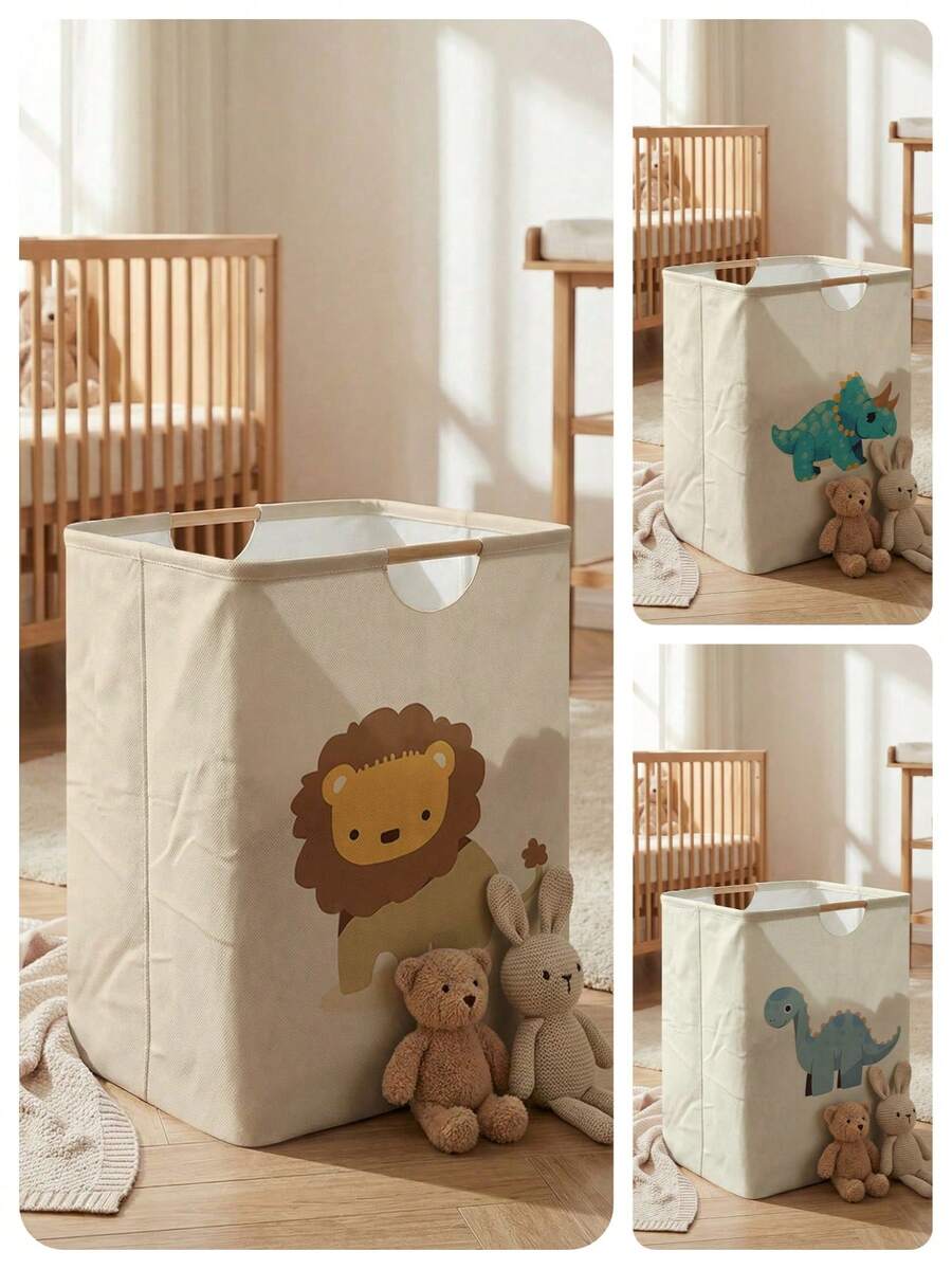 Giỏ đựng đồ giặt gấp gọn dung tích lớn, họa tiết động vật, tay cầm bằng gỗ, đa năng dùng cho phòng tắm, phòng trẻ em, đựng quần áo bẩn, đồ chơi và các vật dụng khác. - Nhiều màu - Xem 1