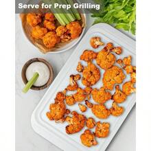 Grilling Prep And Serve Trays, BBQ Tray For Raw And Cooked Food, Melamine Serving Platter For Food, Set Of 2, Black And White, Napkin And Cleaning Clothes Included - 查看 5