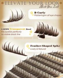 Brown Lash Clusters With Spikes Natural Manga Eyelash Clusters Wispy Fluttery Cluster Eyelashes Extensions Thin & Invisible Band Cluster Lashes D-Curly 12-18mm Individual Lashes - 棕色尖刺狀睫毛簇 - 查看 6