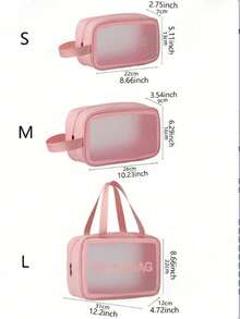 1pc PVC Transparent Large Capacity Cosmetic Bag, PU Waterproof Portable Toiletry Bag, Women's Handheld Travel Organizer, Pink - Pink - View 10