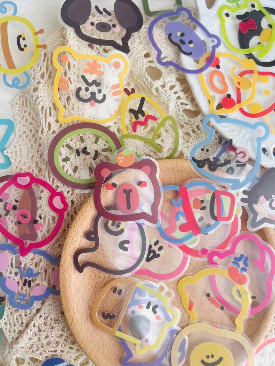 50pcs Colorful Cartoon Stickers, Decorative Elements For Notebook, Tablet, Scrapbook, Diary, DIY Skateboard, Guitar, Helmet, Water Bottle, Storage Box