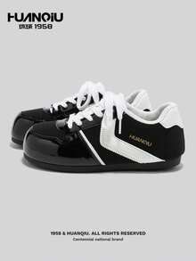 HUANQIU Tênis Femininos Planos, Sapatos Casuais Millennium, Tênis Esportivos Versáteis, Bloco de Cores Preto e Branco, Adequados para Todas as Estações - Preto - Visão 1