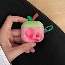 3D Leaf Pink Peach + Circular Ring Earphone Case Compatible With Apple Pro3/Pro2/AirPods4/AirPods3/AirPods2, Fashion Women Earphone Case, Minimalist Earphone Case, Apple Earphone Case, Apple Earphone Cover - Pink - View 1