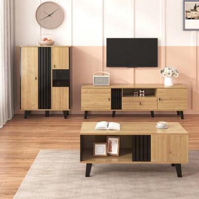 3-Piece Living Room Set – Coffee Table, TV Unit And Sideboard – Modern Design In Wood And Black – Ample Storage, Elegance And Style For All Interiors