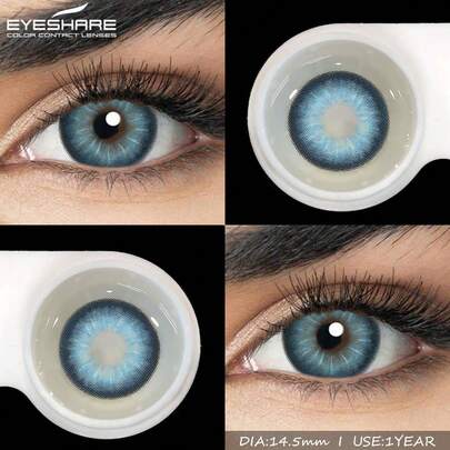 EYESHARE 1 par de lentes de contacto de color azul suave para maquillaje de ojos, de gran diámetro, populares para agrandar los ojos en color gris y marrón