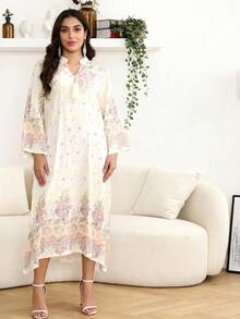 Bộ váy truyền thống Ramadan kiểu mới 2026, thanh lịch, thêu họa tiết Ả Rập, tay dài, kiểu dáng ngọt ngào, thời trang. - trắng - Xem 7