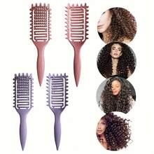 Portable Hollow Curl Defining Brush, Toothed Curling Comb, Curved Ventilated Styling Brush, Hair Styling Tool - 隨機顏色一個裝 - 查看 6