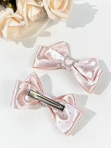2pcs Women's Solid Color Lovely Bowknot Hair Clips,Summer,Holiday,Travel - Pink - View 3