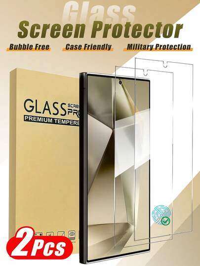 2片装 - Galaxy S26 Ultra钢化玻璃屏幕保护膜，9H硬度，支持指纹解锁，触感顺滑，适用于Galaxy S25 Ultra/S24 Ultra/S25 Plus/S25/S25 FE/S24/S24 Plus/S24 FE/S23 FE/S23/S23 Plus。适合日常办公使用，无气泡，兼容手机壳和配件。