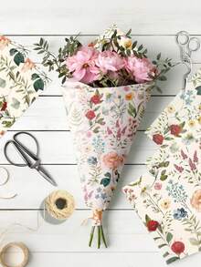 50张野花图案薄纸，红色花卉印花艺术装饰纸巾，适合DIY手工制作，非常适合派对礼物包装、生日礼物包装、花束包装、鞋服包装、礼品袋填充物，以及各种场合的装饰，例如毕业季、婚礼季、教师节、母亲节、婚礼和生日礼物。 - 多色 - 查看 3