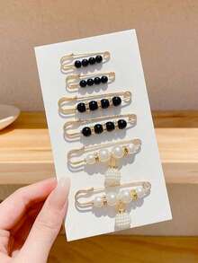 12pcs Black & White Pearl Waist Pins, Adjustable Clothing Waist Fixator, Prevent Exposure Brooch (No Card) - Black and White - View 2