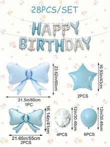 MECRLA Bộ 28 quả bóng bay chữ Happy Birthday màu xanh, nơ, ngôi sao, dành cho tiệc sinh nhật người lớn cho bé trai bé gái, tiết lộ giới tính, trang trí kỷ niệm - Một kích thước phù hợp với tất cả - Xem 5