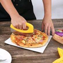 Premium Pizza Cutter Food Chopper With Protective Cover Blade Pizza Knife Pizza Cutter Rocker, Perfect Kitchen Gadgets For Pizza Cutting Home Essentials, Pizza, Cheesecake And Desserts Are Essential For Outdoor Activities And Parties. - Yellow - View 6