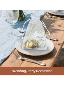 1/100/200pcs Wedding Favor Set Wedding Guest Return Gifts,Wedding Souvenirs,Includes Heart,Shaped Tea Infuser,Mini Tea Spoon,Thank You Card,Transparent Organza Bag,Suitable For Birthdays,Parties,Wedding Party Supplies,Favors,Guest Gifts - Multicolor - View 6