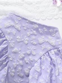 2pcs/Set Girls' Asymmetric Single Strap Bow Decor Top And Floral Bow Leg Ruffle Shorts Set, Suitable For 3-7 Years Old, Cute Minimalist Style For Spring/Summer - Mauve Purple - View 8