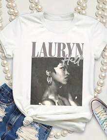 White T-Shirt With LAUREN HILL Portrait Print Casual Party Accessory For Spring And Summer 2025 Casual Wear Portrait - White - View 1