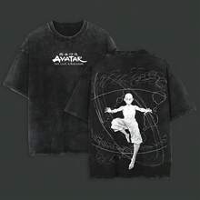 Retro Vintage Limited Aang - The Last Air Nomad - The  Anime Double Printed Washed Tee Unisex  Anime Manga Acid Washed Lightweight Cotton T-Shirt Gift For Anime Fan, Anime Lover - Black - View 1