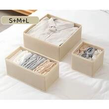 Foldable Storage Box, Fabric Wardrobe Organizer Drawer Divider, Suitable For Storing Clothes, Underwear, Bras, Socks, Intimate Apparel. Deep Gray Design, Space-Saving. Wardrobe Storage Accessory, Home Decor, Dorm Essential, Home Gift - Off White - View 12