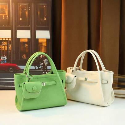 Compact & Chic Vegetable Basket Handbag For Women, New Versatile Commuter Shoulder Tote Bag, Crossbody Small Tote Bag, Lychee Texture Material