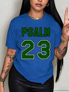 Hot  Classic StyleWomen's Psalm 23 Jersey Premium T-Shirt - Casual Short-Sleeve Crew Neck T-Shirt With Bright Green Lettering, Soft And Breathable - 藍色 - 查看 6