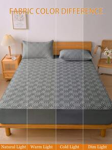 1pc Waterproof Solid Color Fitted Sheet, Skin-Friendly Mattress Protector, Dust-Proof & Moisture-Proof Mattress Cover, Ultrasonic Embossed Suitable For All Size Mattresses, Bedding Gift, Machine Washable - Dark Grey - View 8