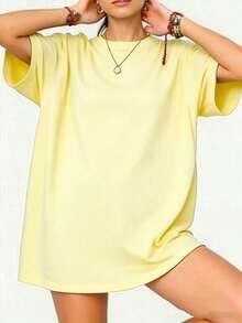 Women's Round Neck Short Sleeve Oversize Fit T-Shirt For Spring/Summer-Unisex Loose - Fit Comfortable Vintage Street - Style Cotton T - Shirt Top-Summer Casual Vintage Cotton Printed T-Shirts For Couples - 黃色 - 查看 9